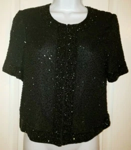 Vtg Stenay Black Silk Beaded Lined Top Sz Small S Women's Party Holiday - Picture 1 of 8