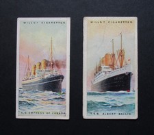WILLS  PAIR ANTIQUE  1924  CIGARETTE CARDS   MERCHANT SHIPS OF THE WORLD  5 & 20