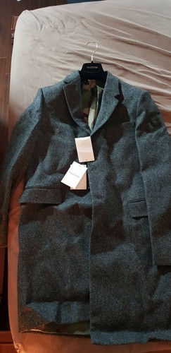 Valentino 50 40 MEDIUM M Autentico Grigio Lana Mimetico Cappotto Mimetico Seno Singolo
