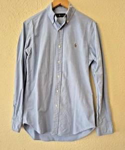 POLO RALPH LAUREN OXFORD SHIRT, PALE BLUE COTTON, LONG SLEEVES, SMALL, EX CON - Picture 1 of 5