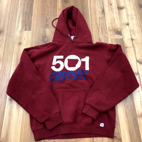 Russell Athletic Burgundy 501 Crossfit Graphic Hooded Sweatshirt Adult Size M Cover