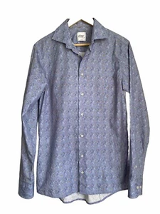 Oscar Of Sweden Blue Paisley Cotton Shirt Collar Slim Fit 15.5" Size Medium - Picture 1 of 14