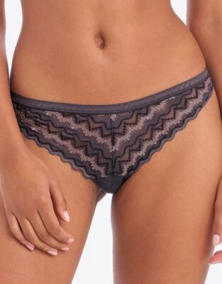 Freya Festival Vibe Brazilian Brief L 14 16 Cinder Grey Pink Mesh Knickers 5627 - Image 1 of 4