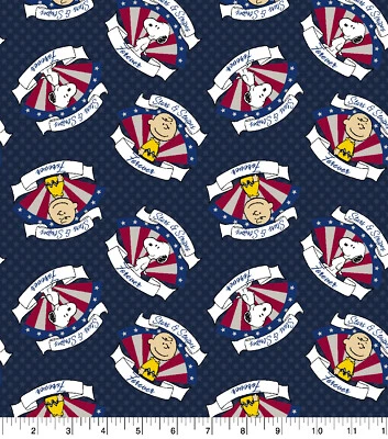 PEANUTS SNOOPY STARS & STRIPES FOREVER NAVY  100% COTTON FABRIC  32X43 INCHES - Image 1 of 2