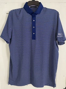 Greyson Golf Poloshirt Herren Large Blau Streifen Kurzarm Stretch Golf Logo - Bild 1 von 5