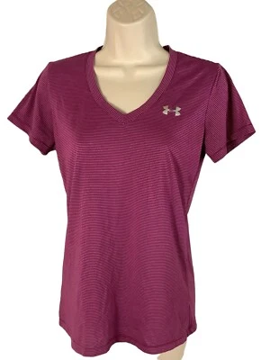 Under Armour Mujer Talla S Púrpura Rosa Rayas Manga Corta Cuello en V Atlético Foto 1 de 3