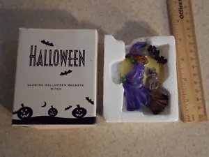 Avon Witch on Broom Cat Glowing Halloween Holiday Decor Fridge Magnet - Picture 1 of 5
