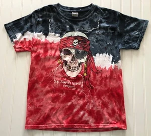 vtg Boys T-Shirt Sz M Tie Dye Skull Pirate St Simons Island Georgia Gildan - Picture 1 of 10