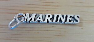 Sterling Silver 26x5mm says Marines USMC Marine Military Charm!