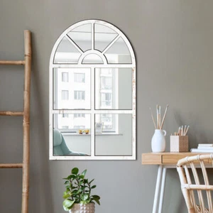 Wooden Arched Window Frame Self-Adhesive Wall Mounted Acrylic Mirror Wall Decor - Picture 1 of 6