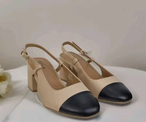 TORRID WOMENS 10.5WW TAN BLACK XWIDE CAP TOE SLINGBACK BLOCK PUMP HEEL SHOES - Picture 1 of 22