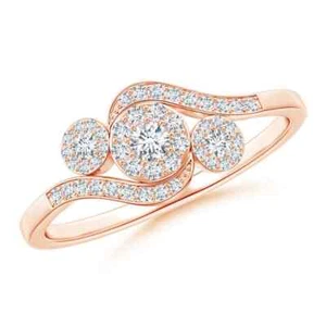 ANGARA 0.29 Ct Lab Grown Slanted Triple Diamond Halo Bypass Ring in 14K Gold - Picture 1 of 16