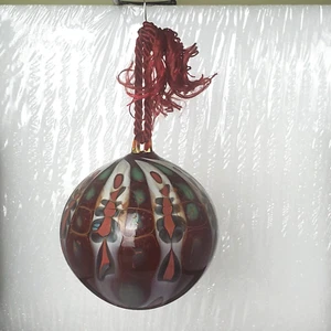 3in Christmas Ornament Hand Blown Cellular Art Glass Orb RedWhiteGreen Signed(C) - Picture 1 of 4