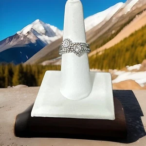 Brighton TWINKLE Ring Set of 2 Size 7 NWT List $62 Heart and Circle - Picture 1 of 3