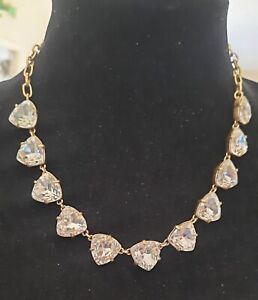 Stella & Dot Goldtone Triangle Faceted Crystal Necklace 16" Dazzling Statement