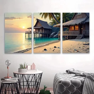 3pcs Palm Tree Ocean Beach Paradise Poster Wall Art Canvas Unframed/Framed - Picture 1 of 8