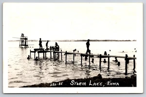 View of Dock Pier Storm Lake Iowa IA 1952 Real Photo RPPC - Picture 1 of 2