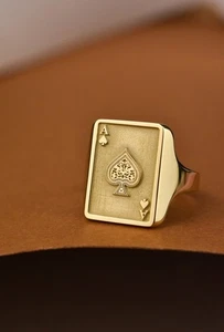 Vergoldeter Ace of Spades Ring Poker Spielkarte Ring Geschenk Casino Schmuck - Bild 1 von 6