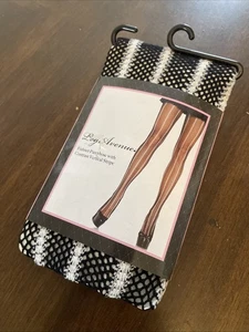 Leg Avenue Fishnet Pantyhose Black White Vertical Stripe  One Size 90-160lbs - Picture 1 of 5