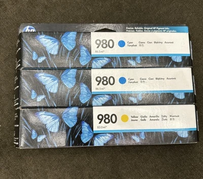 NUEVO OEM Juego de 3 Cartuchos de Tinta HP 980: 2 Cian y 1 Amarillo D8J07A-D8J09A Foto 1 de 2