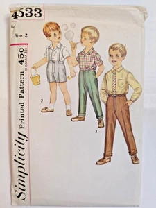 Shirt Shorts Pants Suspenders Boys 2 2T Simplicity 4533 Sewing Pattern Cut VTG - Picture 1 of 8