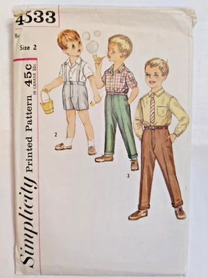 Shirt Shorts Pants Suspenders Boys 2 2T Simplicity 4533 Sewing Pattern Cut VTG - Image 1 of 4