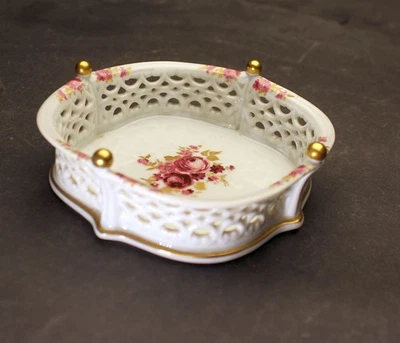 Ältere Porzellan Durchbruchschale Wallendorf 1764 Lichte Rosendekor Golddekor - Bild 1 von 4