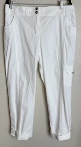 Chicos 2 US Large Womens White Cargo Cuffed Pants Pockets Beach Preppy Boho - Picture 1 of 13