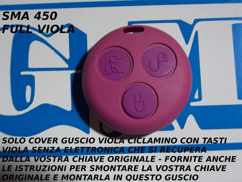 COVER GUSCIO E TASTI VIOLA PER TELECOMANDO SMART FORTWO 450 USA TUA CHIAVE - Immagine 1 di 1