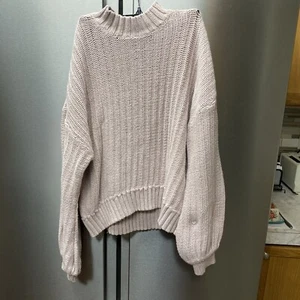 Langarmpullover American Eagle Damen Größe L einfarbig rosa Mock Ausschnitt Waffelstrick - Bild 1 von 5