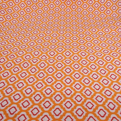 Quatrefoil Lattice Orange White Cotton Fabric 31"x44" Waverly Inspirations Geo - Image 1 of 4
