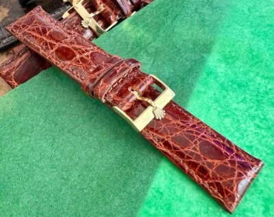 Fivela de logotipo vintage Rolex ouro 18k 16 mm 20 mm conhaque crocodilo - Imagem 1 de 4