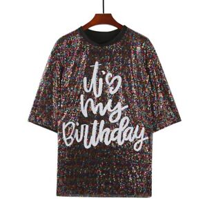 "IT'S MY BIRTHDAY" SEQUIN T-SHIRT DRESS (Multi Color) - One Size
