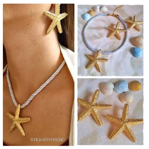 SET  mit KETTE + OHRSTECKER SEESTERN gold MUSCHEL MEER URLAUB - Bild 1 von 7