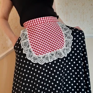 Red white gingham cotton apron pinny Victorian Tudor fairy tale fancy dress new - Picture 1 of 6
