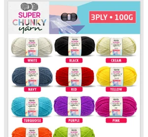 100g #6 Super Chunky Acrylic Yarn Balls 26 Colour 65m long per ball 9mm needle - Picture 1 of 28