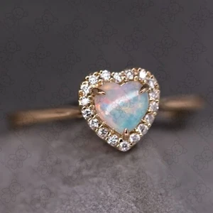 Herzförmiger australischer massiver Opal Halo Diamant Verlobungsring 18 K Gelbgold - Bild 1 von 6