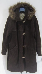 Montgomery Cappotto Cappuccio Pelle Flyng Wear Outfit Garment Vintage Marrone - Foto 1 di 12