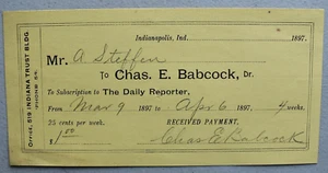 The Daily Reporter 1897 Subscription Invoice Receipt LETTERHEAD Indianapolis IN - Picture 1 of 2