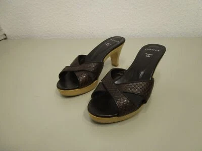 Unützer Leder Slingback Slipper braun Kroko Holzsohle Gr.35 neuw. (L305-03) - Bild 1 von 4
