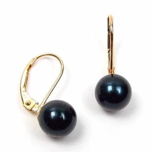 Pendientes traseros de palanca perla negra Akoya de 6-7 mm AAA en oro amarillo o blanco 14K - Imagen 1 de 5