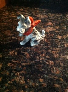 Vintage Schnauzer Dog Ceramic with Paw in Red  / Orange Sling Japan - Picture 1 of 10