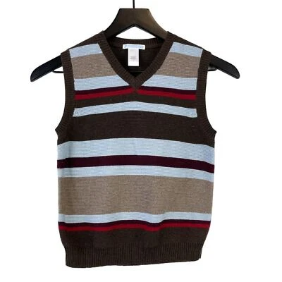 Janie and Jack Boys Size 6 Sweater Vest Stripe Cotton Wool Brown Blue - Image 1 of 4