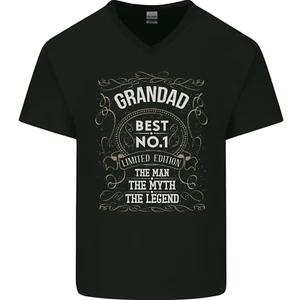 Fathers Day No 1 Grandad Mann Mythos Legende Herren V-Ausschnitt Baumwolle T-Shirt - Bild 1 von 37