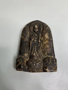 Antique BUDDHA Statue Stone KSITIGARBHA Japanese Jizo Buddhism Hand Carved 3.3in - Picture 1 of 10