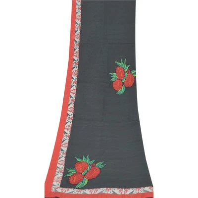 Velo envolvente bordado seda arte estola larga Dupatta negro/blanco Sanskriti vintage Foto 1 de 4