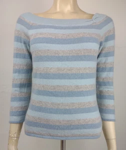 Caslon blue gray striped 100% Cashmere boat neck sweater ladies Medium Small - Picture 1 of 7