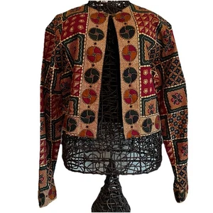 Vtg Y2K Beaded Patchwork Jacket Cropped Women’s M Bolero Boho Jewel Tone Multi - Picture 1 of 8