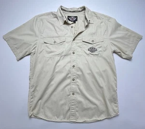 Harley-Davidson Garage Camicia Uomo Grande Beige Manica Corta Bottoni - Foto 1 di 9