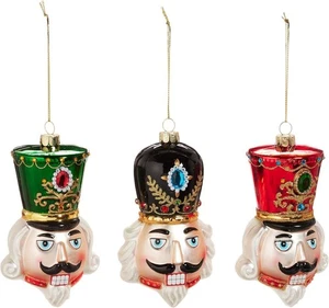 Raz Imports Nutcracker Head Glass Christmas Ornaments Set of 3 - Picture 1 of 2